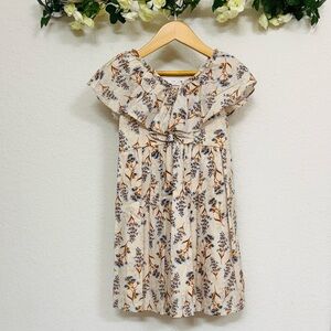 Zara • Ruffle Dress in Cream with Blue & Brown Floral Print